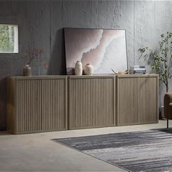 airynee sideboard buffet cabinet, fluted sideboard with adjustable shelves, modern credenza storage cabinet with pop-up doors, wood buffet cabinets wi