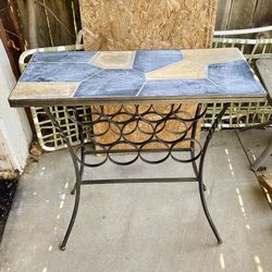 Wrought Iron Slate Top Wine Rack Console Table 11-Bottle Capacity