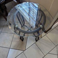 Round Metal Table With Glass Top.