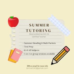 Summer Tutoring Available
