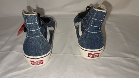 Vans Sk8-Hi Tapered Denim Embroidery Blue Dark Denim White High Top Skate Shoes