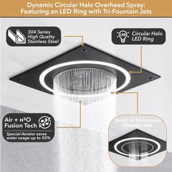 Shower Faucet Set Matte Black Shower System,Shower Faucet with 2 in 1 Handheld,Ceiling Mount 19 Inch Shower Head+14 Inch Shoulder massager