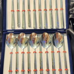 Korean Stainless Steel Spoon And Chopstick Set Of 10 New