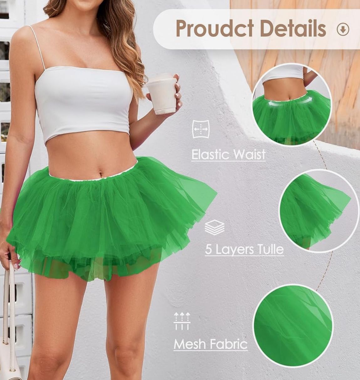 XL Green Women 5 Layers Tutu Fluffy Dance Ballet Bubble Skirt Puffy Elastic Tulle Short Skirt Costume