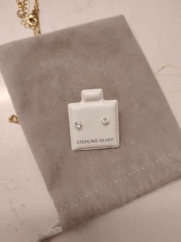 Small Sterling Silver Diamond Studs