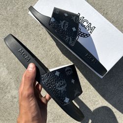 MCM Visetos Slide Sandals Black | Designer Luxury | Men’s