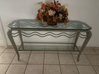 Set of glass top tables. 1 coffee table, 1 entrance table and 2 side tables