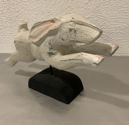  Vintage Carved Wooded  Rabbit Sculpture , Figurine 10” Height And 16” Length On Pedestal Made in Philippine, if you see it here , it is Height And 16