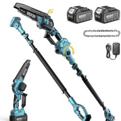 SEESII 2-in-1 Electric Pole Saws: Brushless Mini Chainsaw Cordless 6 Inch, 2 x 4000mAh Batteries, Pole Saw for Tree Trimming,Hand held Chain Saw with 