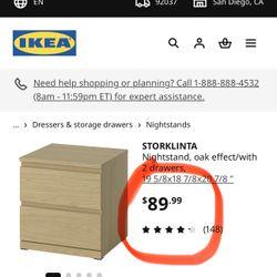 IKEA Dressers & storage drawers › Nightstands STORKLINTA Nightstand, oak effect/with 2 drawers, 19 5/8x18 718×20 718 "