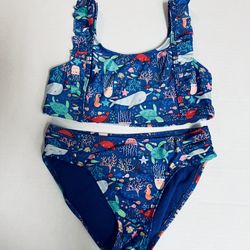 Girls Cat & Jack 2 piece vibrant blue bikini SIZE L (10-12)