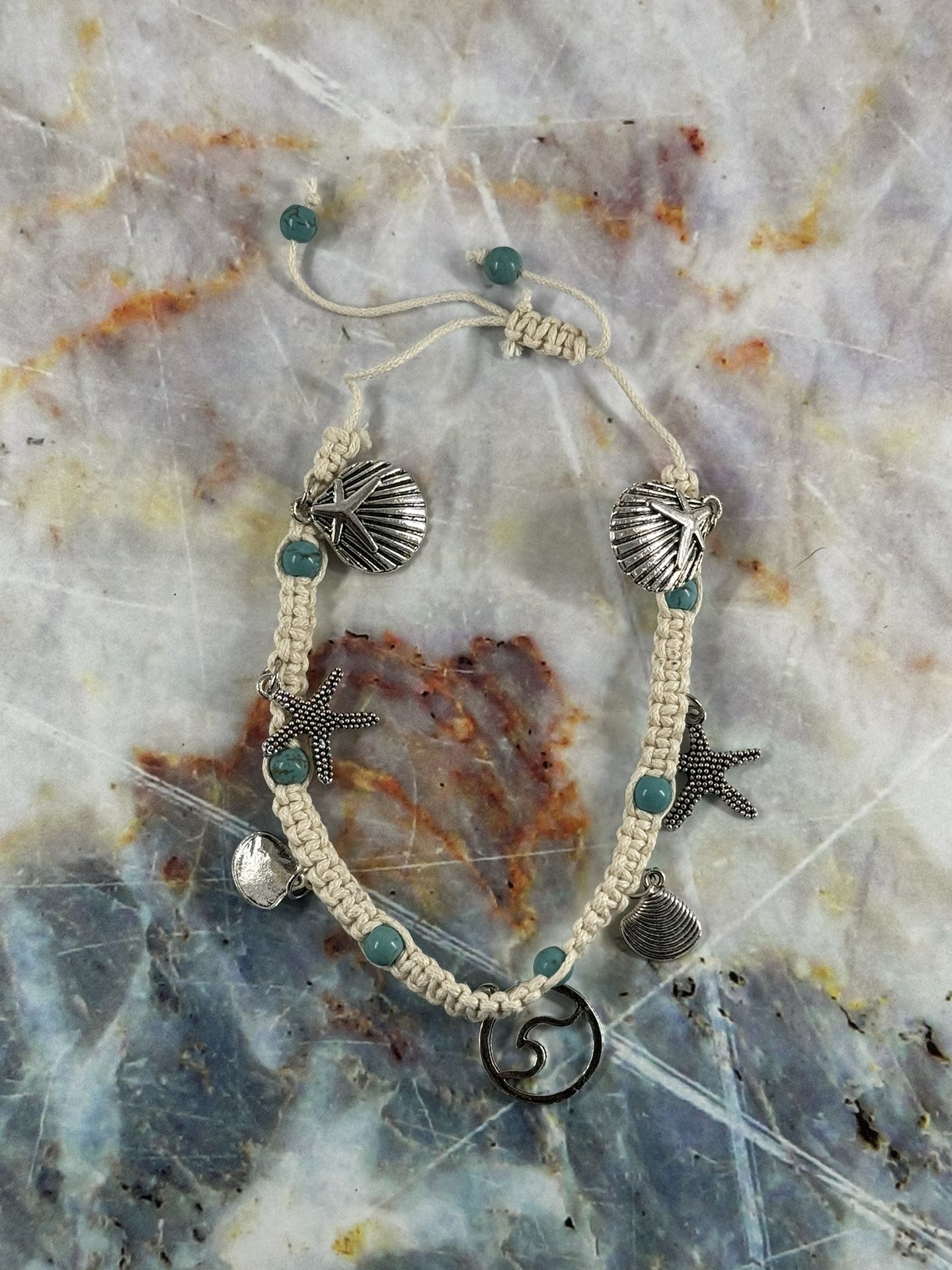Softones Blue Starfish Turtle Anklet Multilayer Charm Beads Sea Handmade Boho Anklet Foot Jewelry for Women Girl