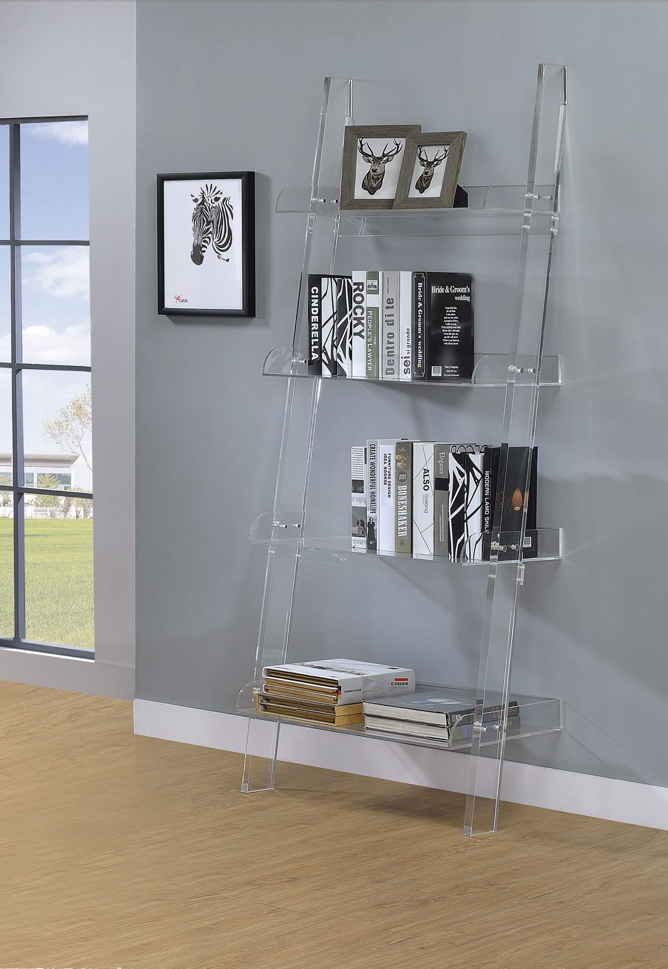 Clear Acrylic 4 Shelf Ladder Bookcase! Brand New! So Unique!