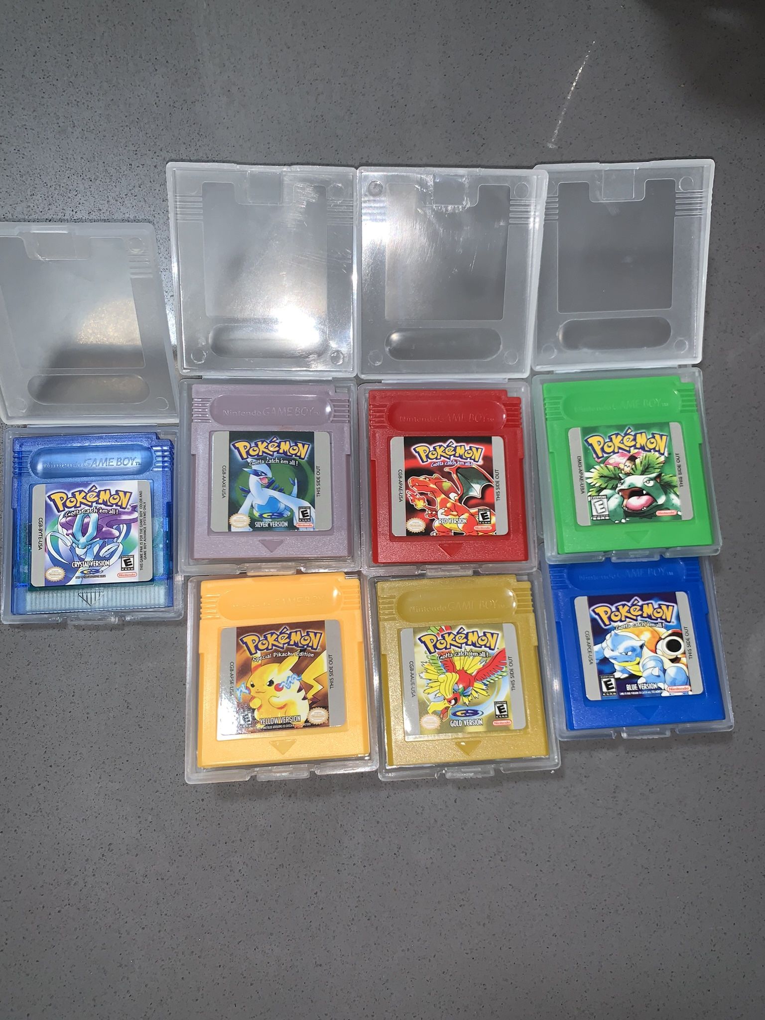 Pokemon 7 Game Bundle Red, Silver, Blue, Green, Gold, Yellow, Crystal For GBA GBC Gameboy Advance