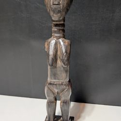 Vintage 13.5" Hand-Carved Wooden Tribal Figurine - Rustic Primitive Art Decor
