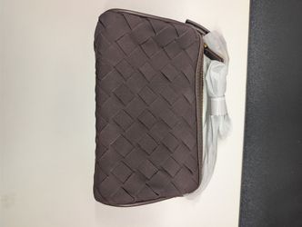 Brown woven mini shoulder bag with adjustable strap