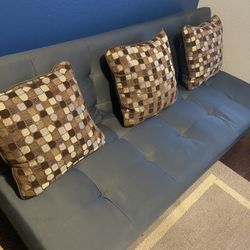 Futon - Blue 66” Convertible Futon w/pillows