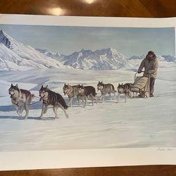 Charles Gause Lithograph Signed Numbered - Dog Sled Team  23x32