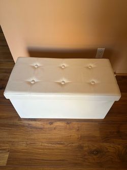 White Faux Leather Tufted Storage Ottoman