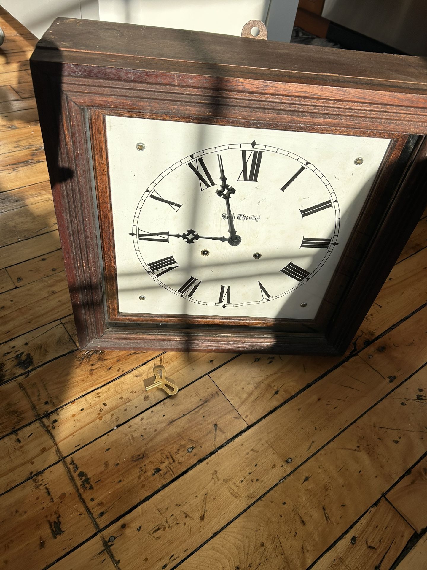 ANTIQUE SETH THOMAS WALL CLOCK. With KEY & WORKS