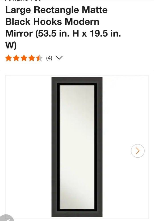 Large Rectangle Matte Black Hooks Modern Mirror (53.5 in. H x 19.5 in. W)