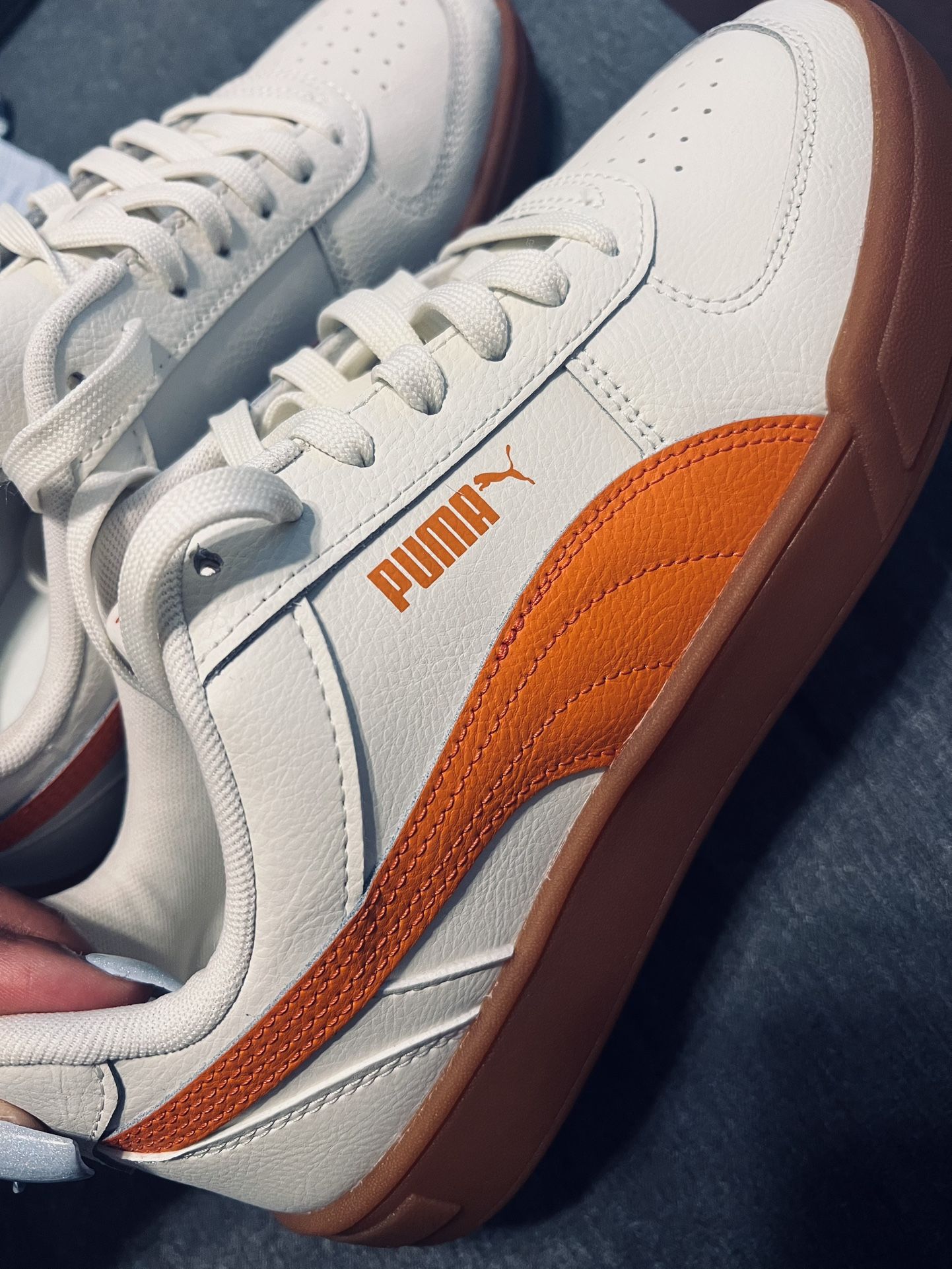 White & Orange Puma’s Size 8.5 Mens , 10 Womans