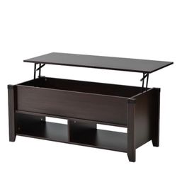 Qualfurn 43 . 3 in. Cherry Rectangle Wood Coffee Table with Open Shelf and Storage