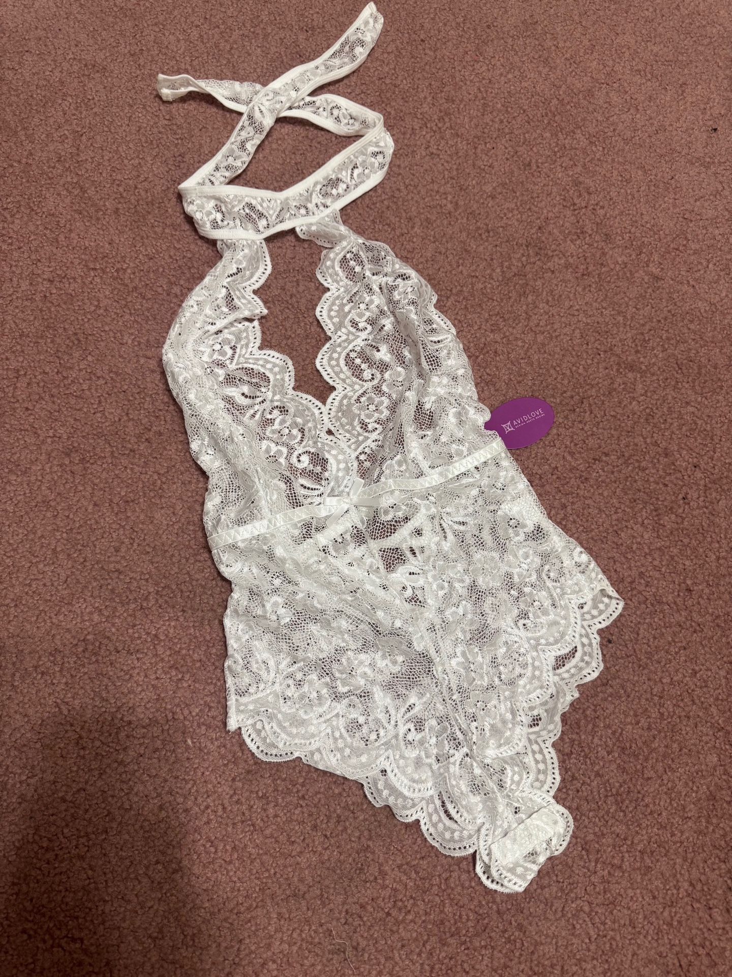 New Medium White Lace Bodysuit Lingerie 