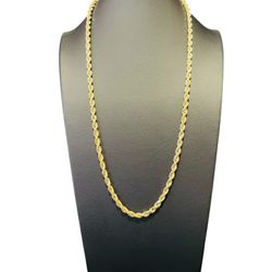 26” 10K Yellow Gold Diamond Cut Rope Chain 
