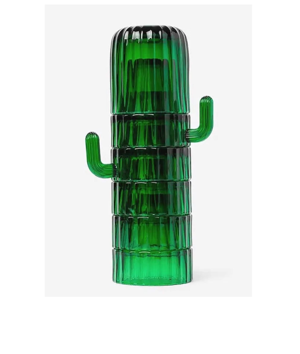 Rare Retro 6 x DOIY Saguaro Stacking Cactus Green Glass Drinking Glass Tumbler Cacti