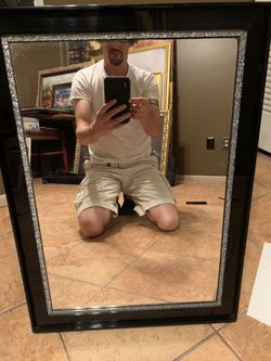 Shiny lacquer frame mirror with diamond bling around the edges