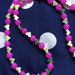 Pink beads with silver  nearts 💕 beaded fashion necklace / Summer fun jewelry come visit for more at Eva ‘s Offer Upm