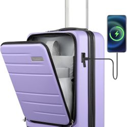 LUGGEX Carry On Luggage with Pocket Compartment - PC Hard Shell Suitcase with USB Port - Travel Carryon Luggage 22x14x9 Airline Approved (Purple Suitc
