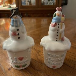 Adorable Set of 2 2000 Nancye Williams Coyne’s & Company Snowmen Candle Holders