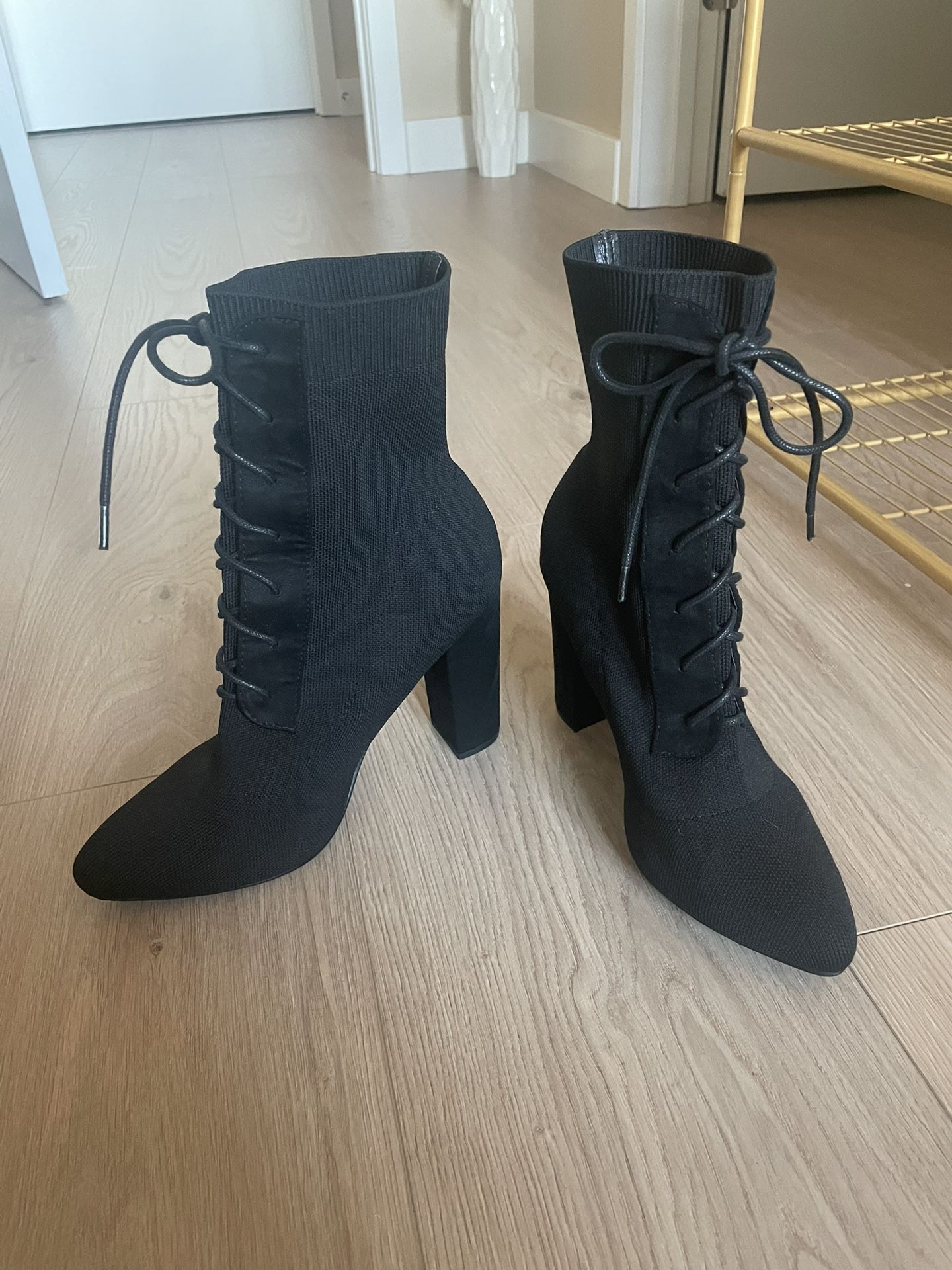 Lace Up Black Heeled Boots 