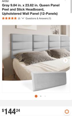 Gray 9.84 in. x 23.62 in. Queen Panel Peel and Stick Headboard, Upholstered Wall Panel (12-Panels)