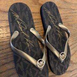 Michael Kors Mk Bronze Gold Flip Flop Sandals About Size M-L