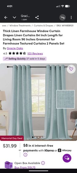 H. VERSAILTEX Linen Farmhouse Curtains Cloud Blue 52" W x 63" L Grommet 4 Panels