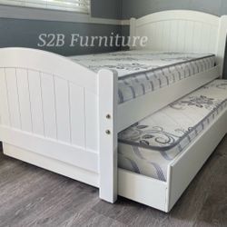 Twin Twin White Trundle Bed With Ortho Mattress !
