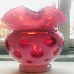 Antique  Hand  Blown Glass  Vase Or Bowl  4  Inches  Tall  And Wide  No Chips  Or  Nicks  