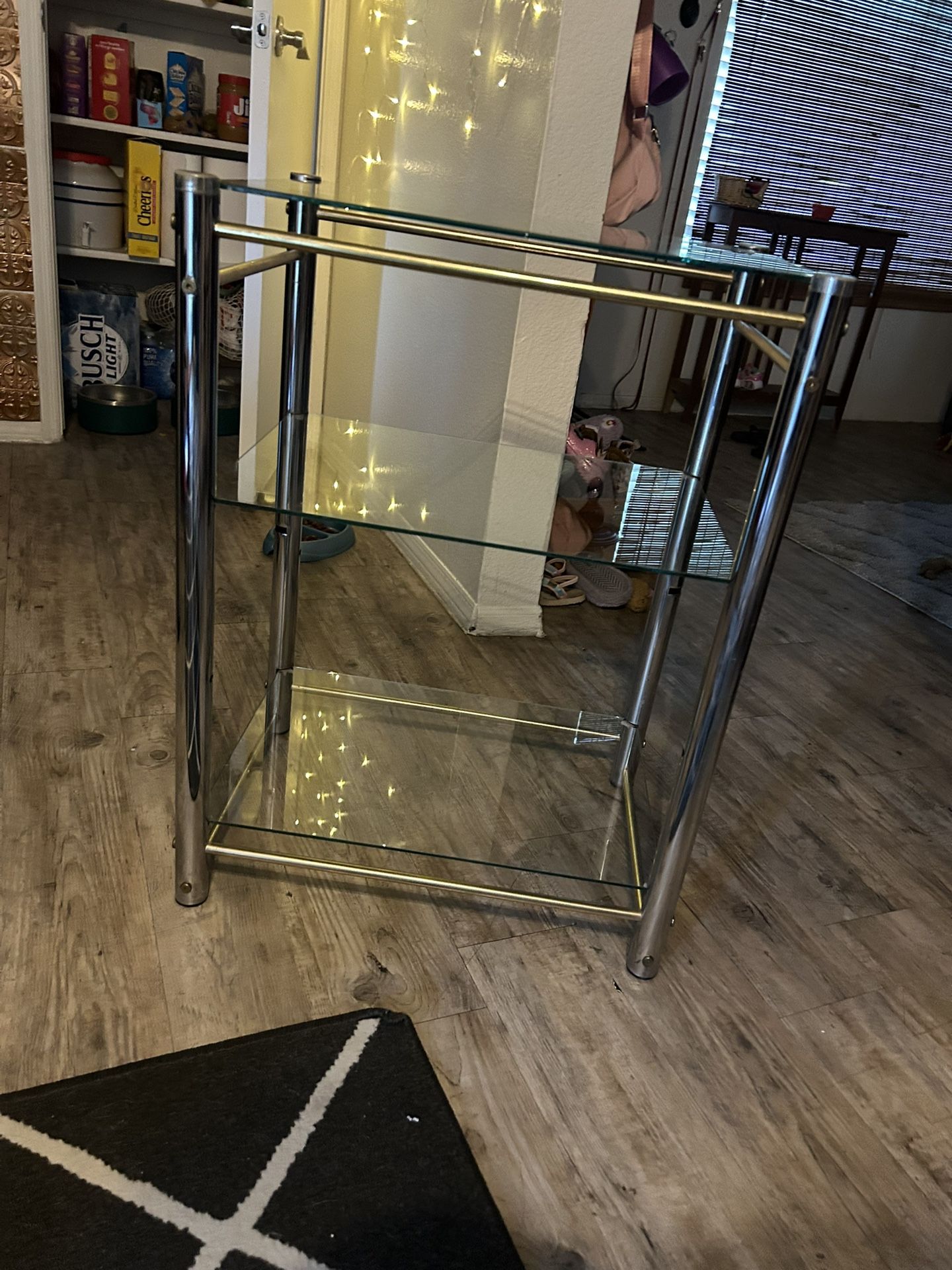 Chrome & gold glass shelving unit