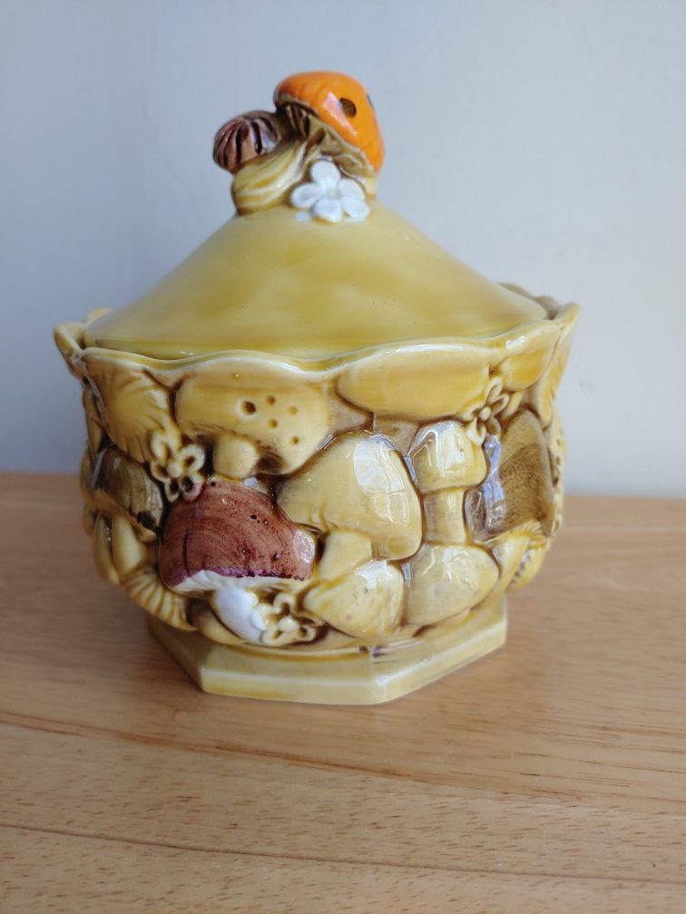 Vintage Fred Roberts Ceramic Fruit & Flower Embossed Canister Cookie Jar -  EXC