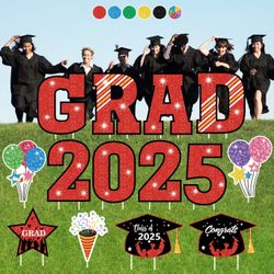 14pc Class of 2025 Graduation Yard Signs, Waterproof Graduation Decoration, Lawn Signs, Red (NEW)