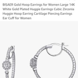 14k white Gold Plated Hoops
