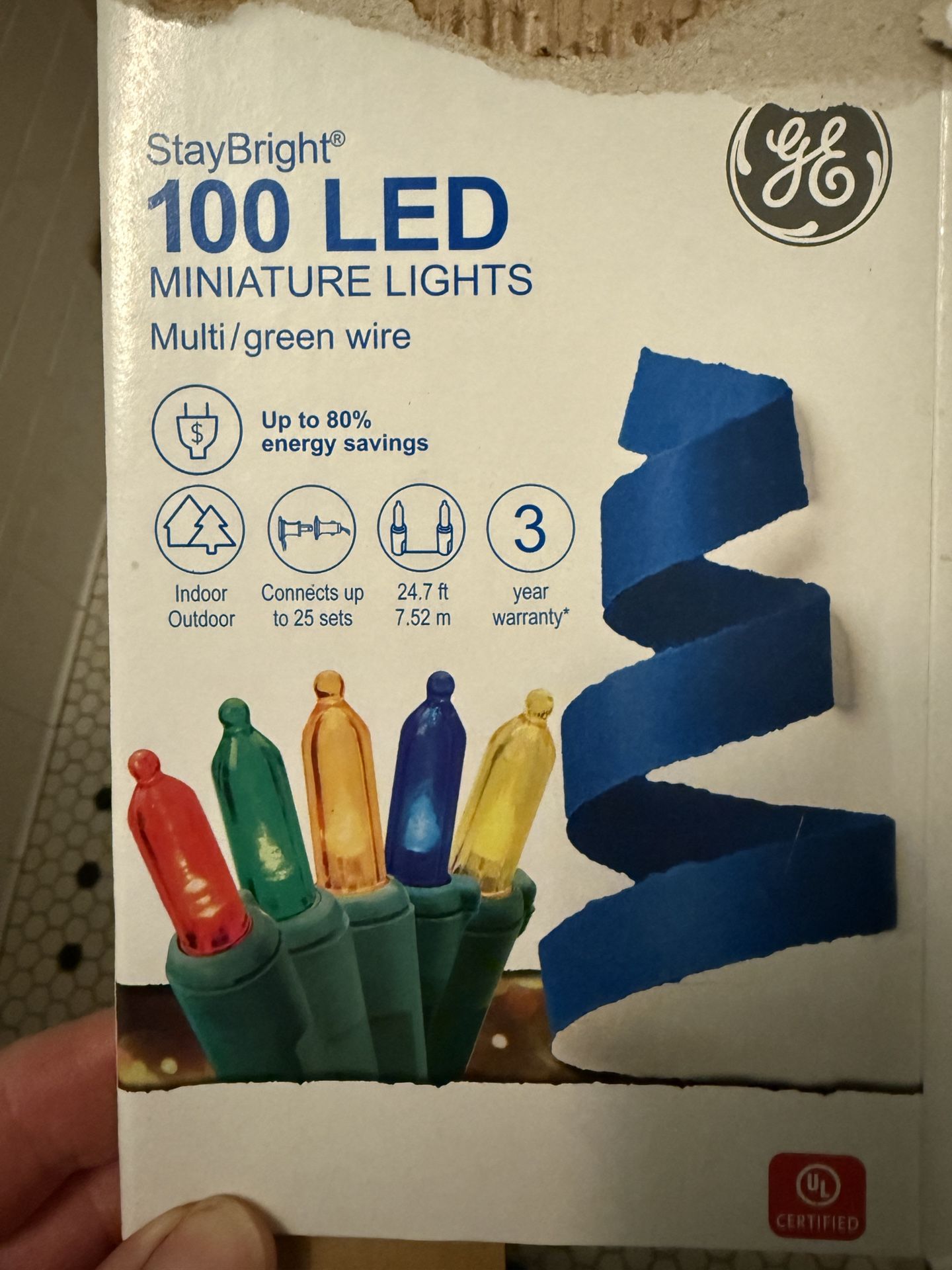 5 sets of GE LED mini christmas lights. Used for a few minutes.