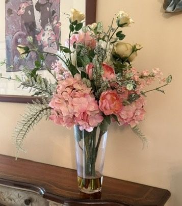 Glass Vase With Silk Flowers