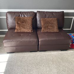 Couple Brown Leather Sofa 