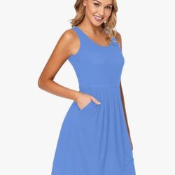 Wneedu Blue Sleeveless Dress