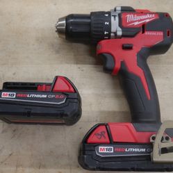 Milwaukee Fuel 2804-20 M18 1/2" Hammer Drill +  2 MILWAUKEE 2 Ah Battery USED 884205-1 
