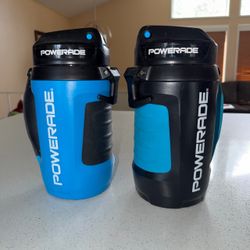 Powerade 2L Water Jug Thermos Blue Black AutoSpout Lock Handle Tie Hook 64Oz (2)